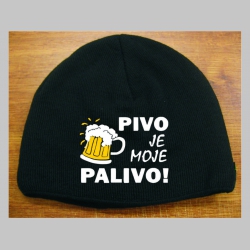 Pivo je moje palivo čierna pletená čiapka stredne hrubá vo vnútri naviac zateplená, univerzálna veľkosť, materiálové zloženie 100% akryl